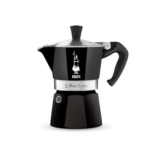 Cafetera italiana Moka Express Bialetti negra con manija y tapa cónica