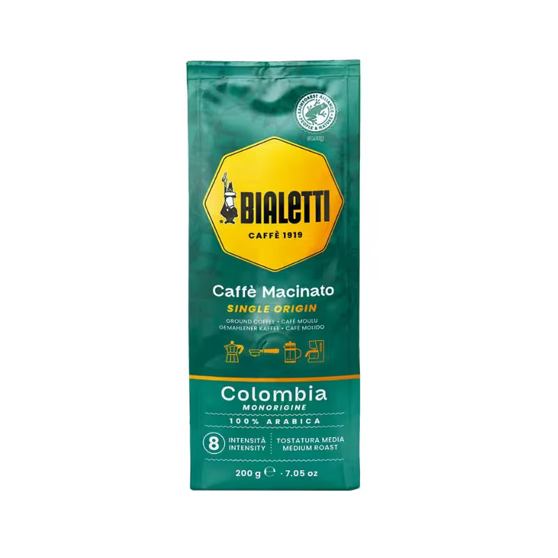 Bolsa de café molido Bialetti Colombia 200 g, 100% arábica.