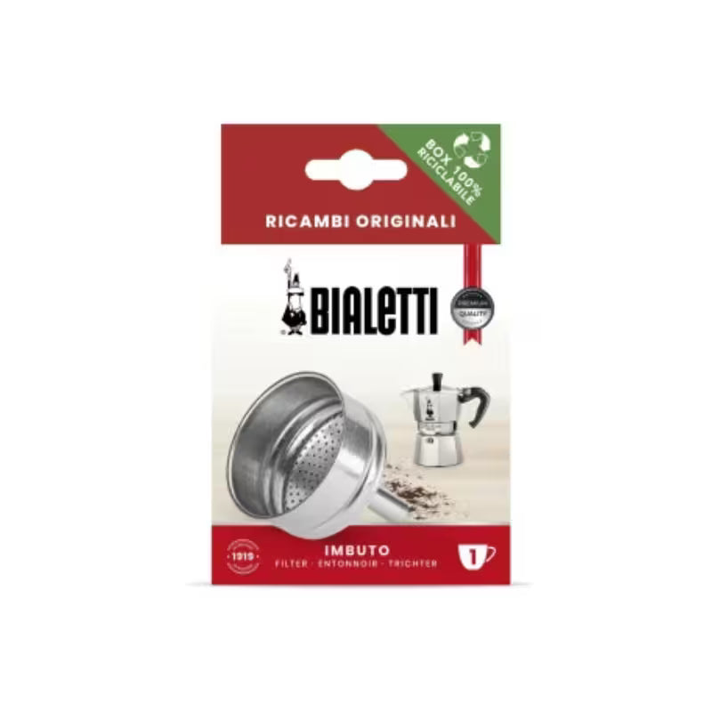Repuesto embudo filtro Bialetti Moka de aluminio, 1 taza, caja original.