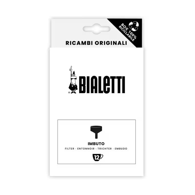 Repuesto embudo filtro Bialetti Moka de aluminio, 12 tazas, caja original.