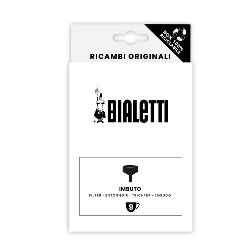 Repuesto embudo filtro Bialetti Moka de aluminio, 9 tazas, caja original.