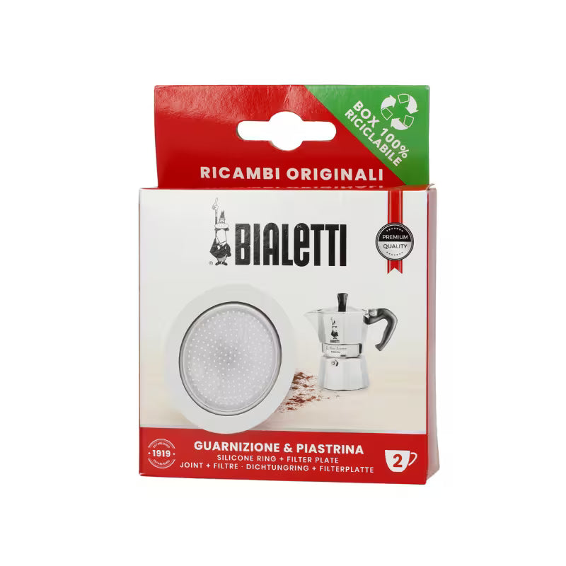 Repuesto Bialetti con junta de silicona y placa filtro para moka Aluminio en caja