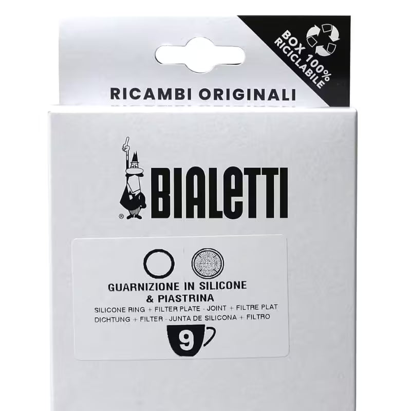 Repuesto Bialetti con junta de silicona y filtro, cantidad 9, en caja