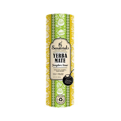 Tarro de yerba mate sensorial 250 g sabor jengibre sour, envase cilíndrico