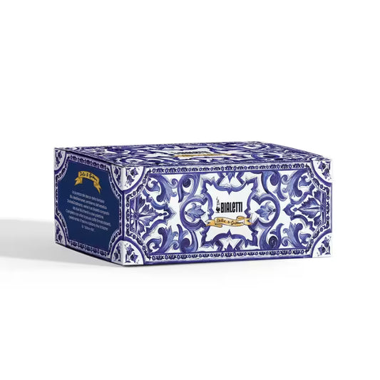 Set vasos Bialetti x Dolce & Gabbana Blu Mediterraneo en su caja oficial
