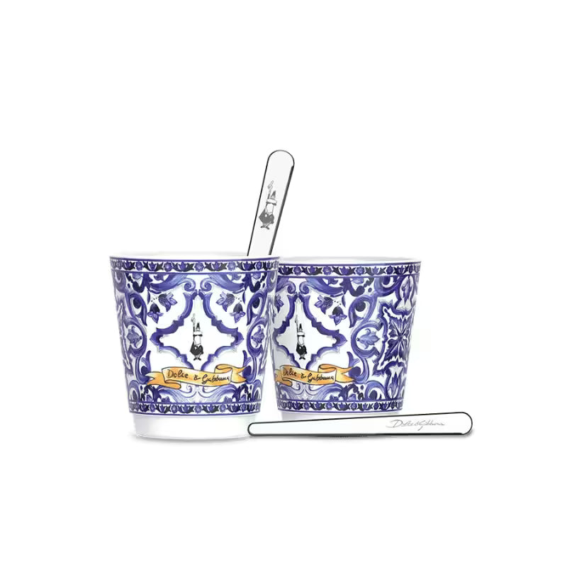 Set de vasos Bialetti x Dolce & Gabbana Blu Mediterraneo con 2 revolvedores