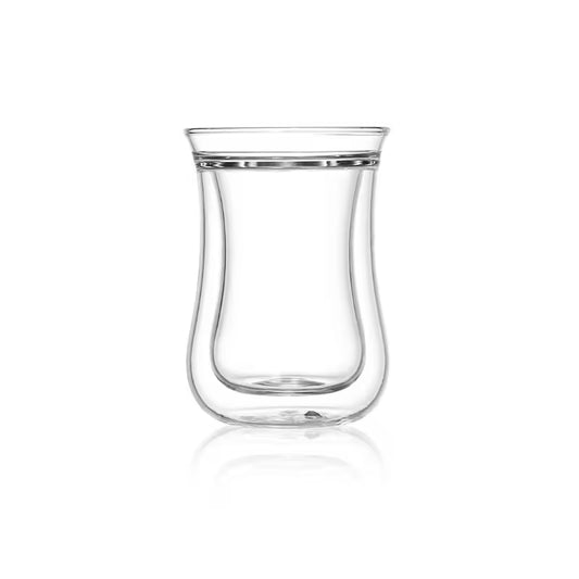 Vaso turco de vidrio doble pared de 80 ml, transparente, forma abombada